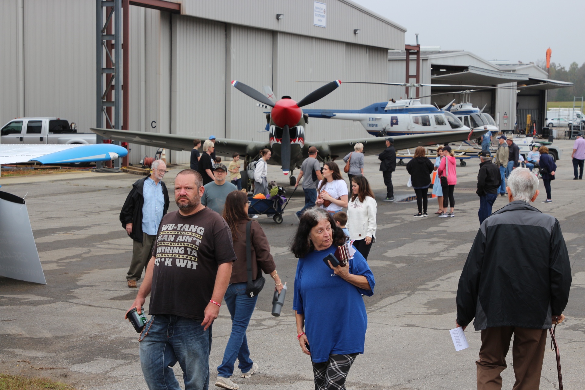 Shark-mouth warbird outside the hangars